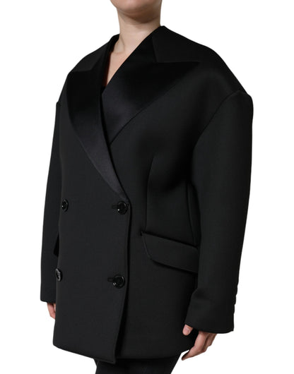 Dolce & Gabbana Black Polyester Double Breasted Coat Jacket by Dolce & Gabbana