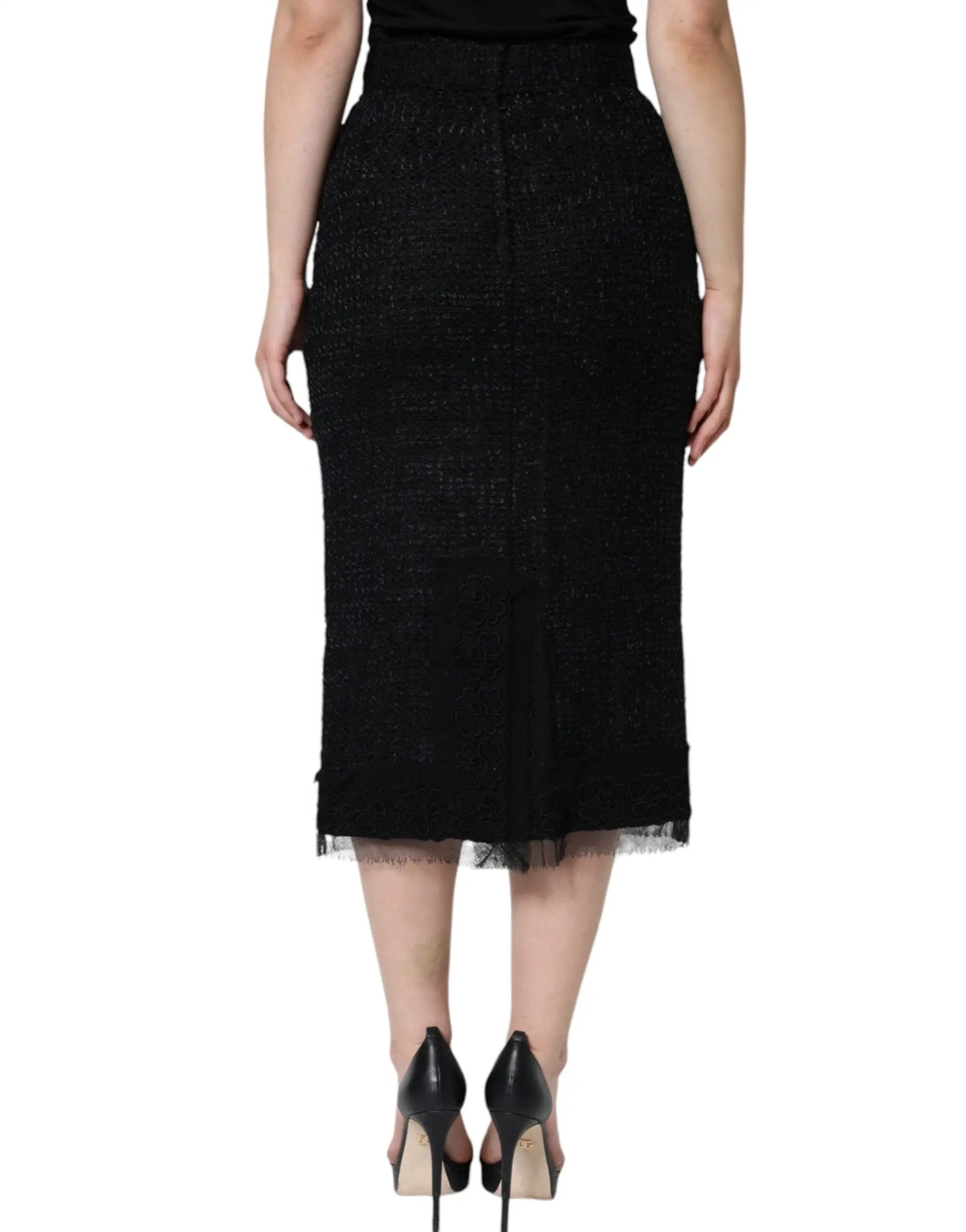 Dolce & Gabbana Black Virgin Wool Pencil Cut Midi Skirt by Dolce & Gabbana