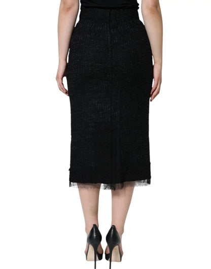 Dolce & Gabbana Black Virgin Wool Pencil Cut Midi Skirt by Dolce & Gabbana
