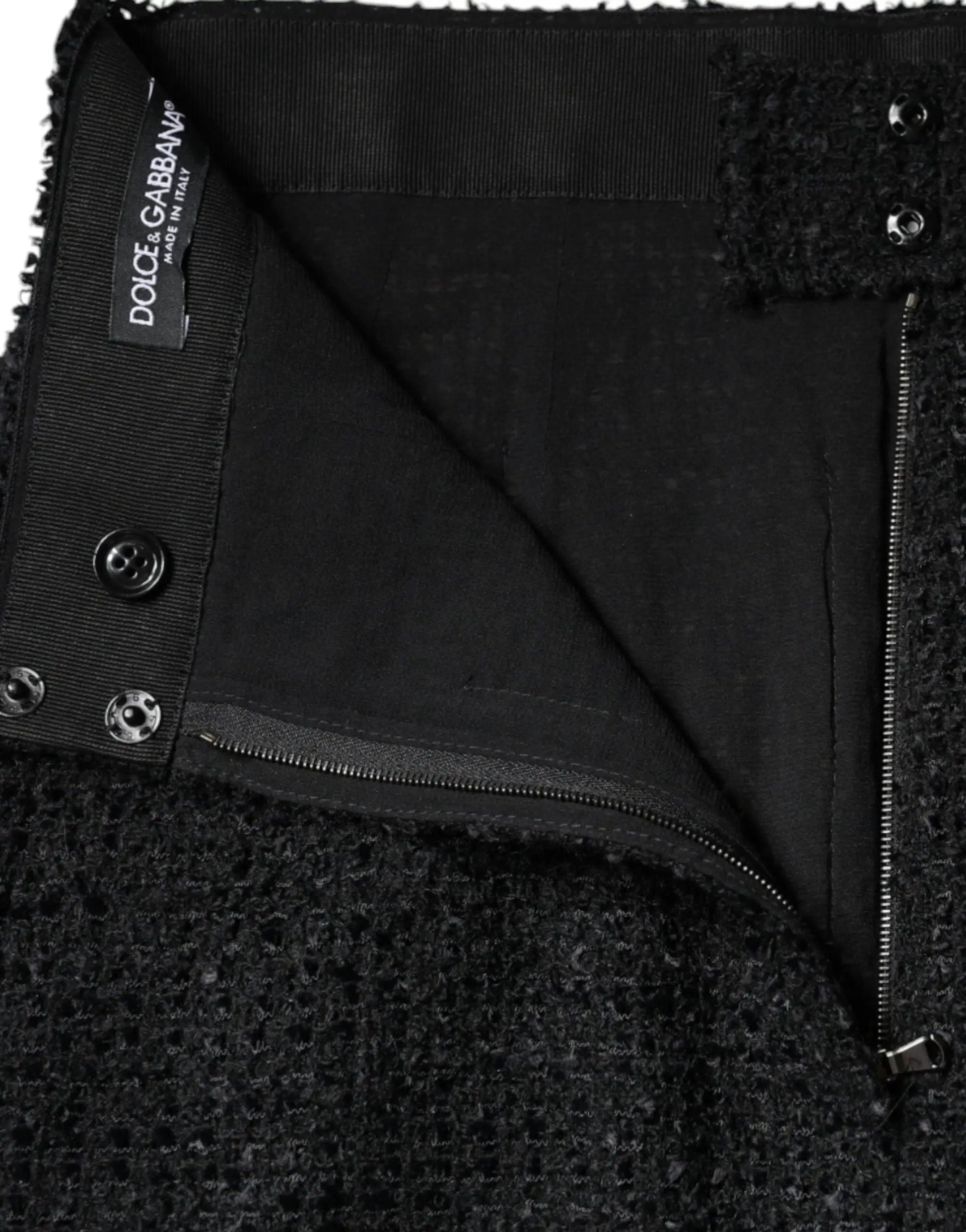 Dolce & Gabbana Black Virgin Wool Pencil Cut Midi Skirt by Dolce & Gabbana