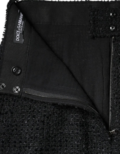 Dolce & Gabbana Black Virgin Wool Pencil Cut Midi Skirt by Dolce & Gabbana