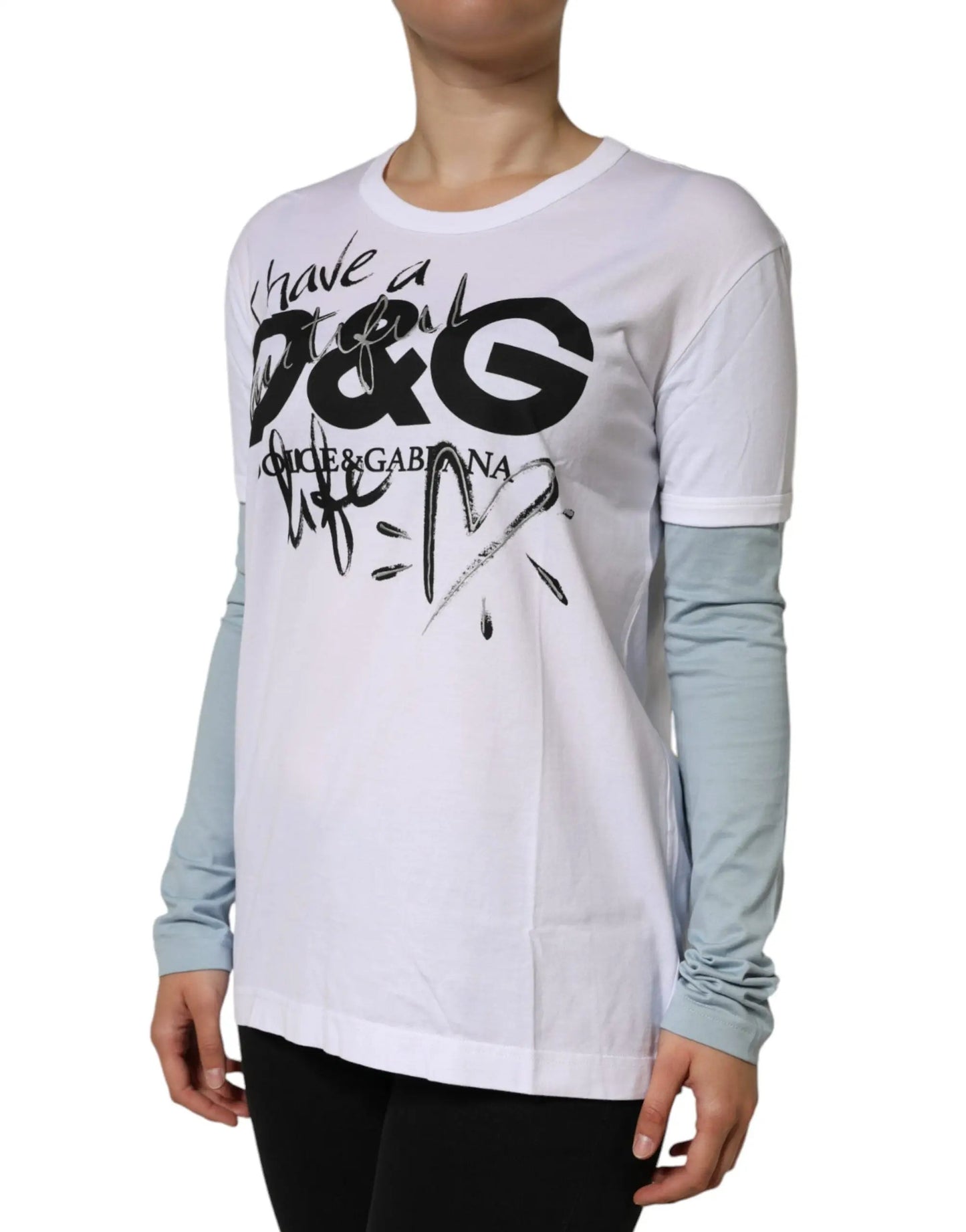 Dolce & Gabbana White Cotton Logo Print Round Neck T-shirt by Dolce & Gabbana