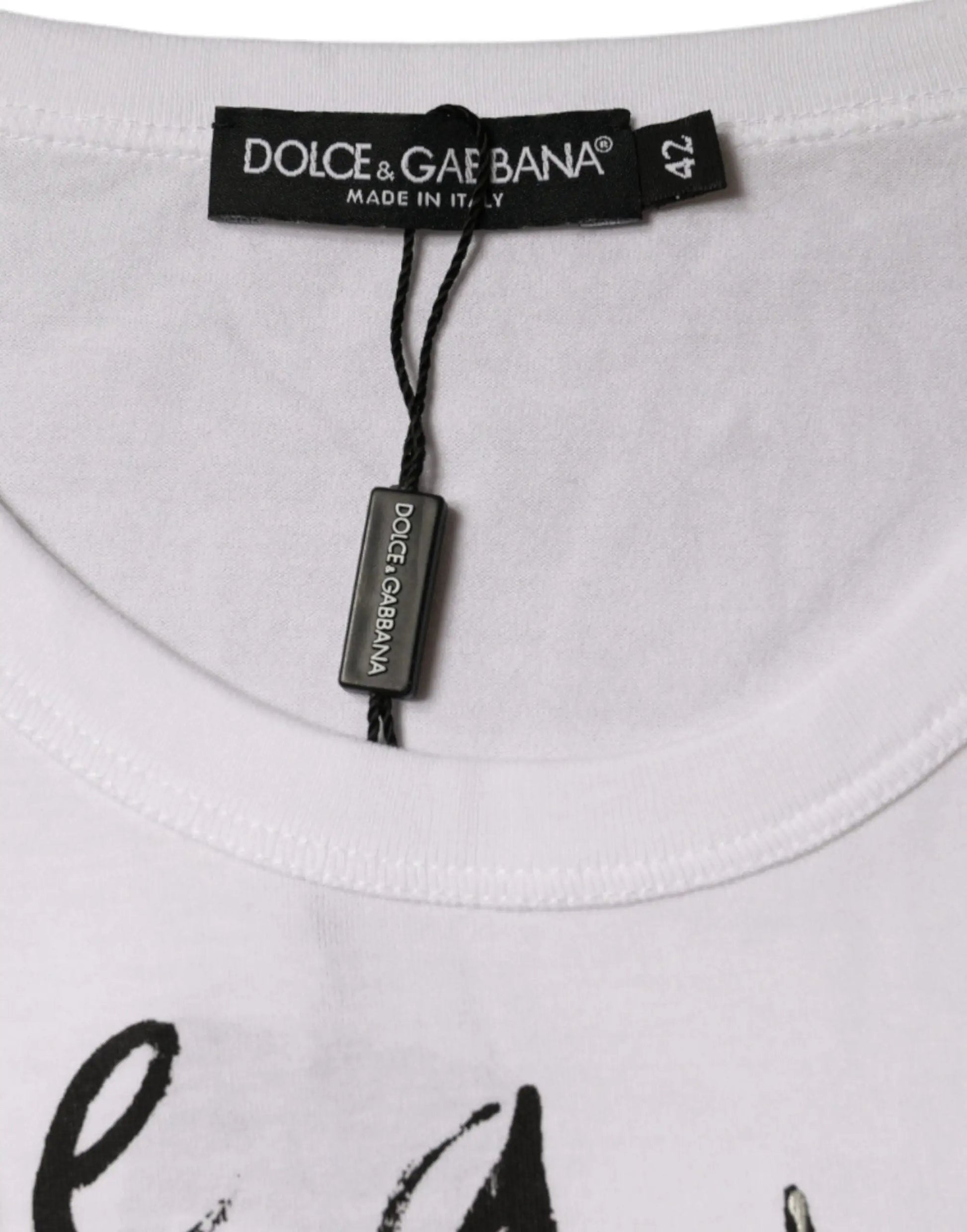 Dolce & Gabbana White Cotton Logo Print Round Neck T-shirt by Dolce & Gabbana