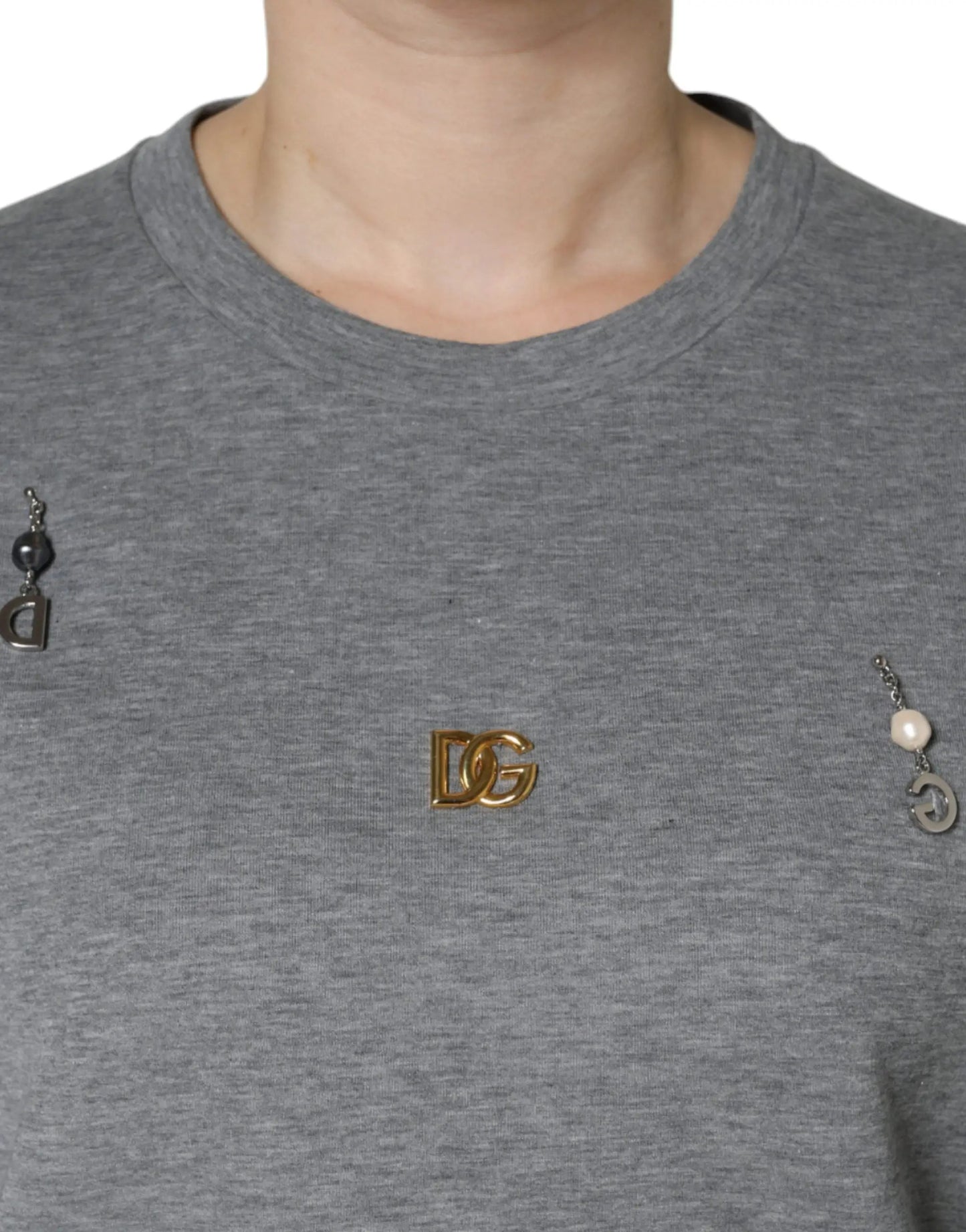 Dolce & Gabbana Gray Cotton Blend Embellished Tee T-shirt by Dolce & Gabbana