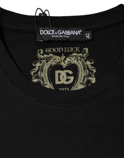 Dolce & Gabbana Black Cotton Crew Neck Short Sleeve T-shirt by Dolce & Gabbana