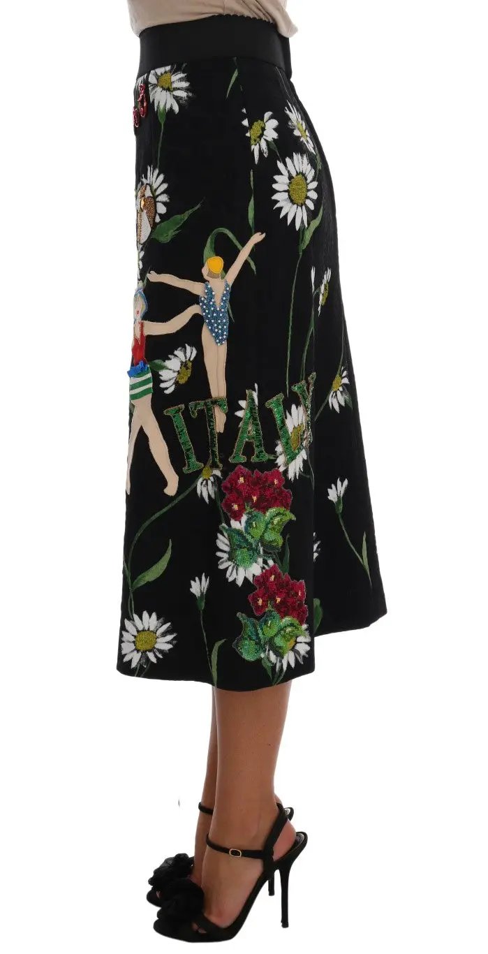 Dolce & Gabbana Black Embellished Daisy Brocade Skirt by Dolce & Gabbana