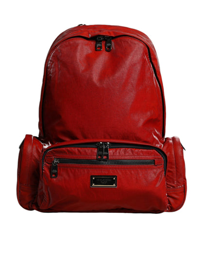 Dolce Gabbana Sac à Dos Cuir Rouge Patent Logo Plaque Luxe Avec Doublure Léopard Intérieur Fabriqué En Italie
