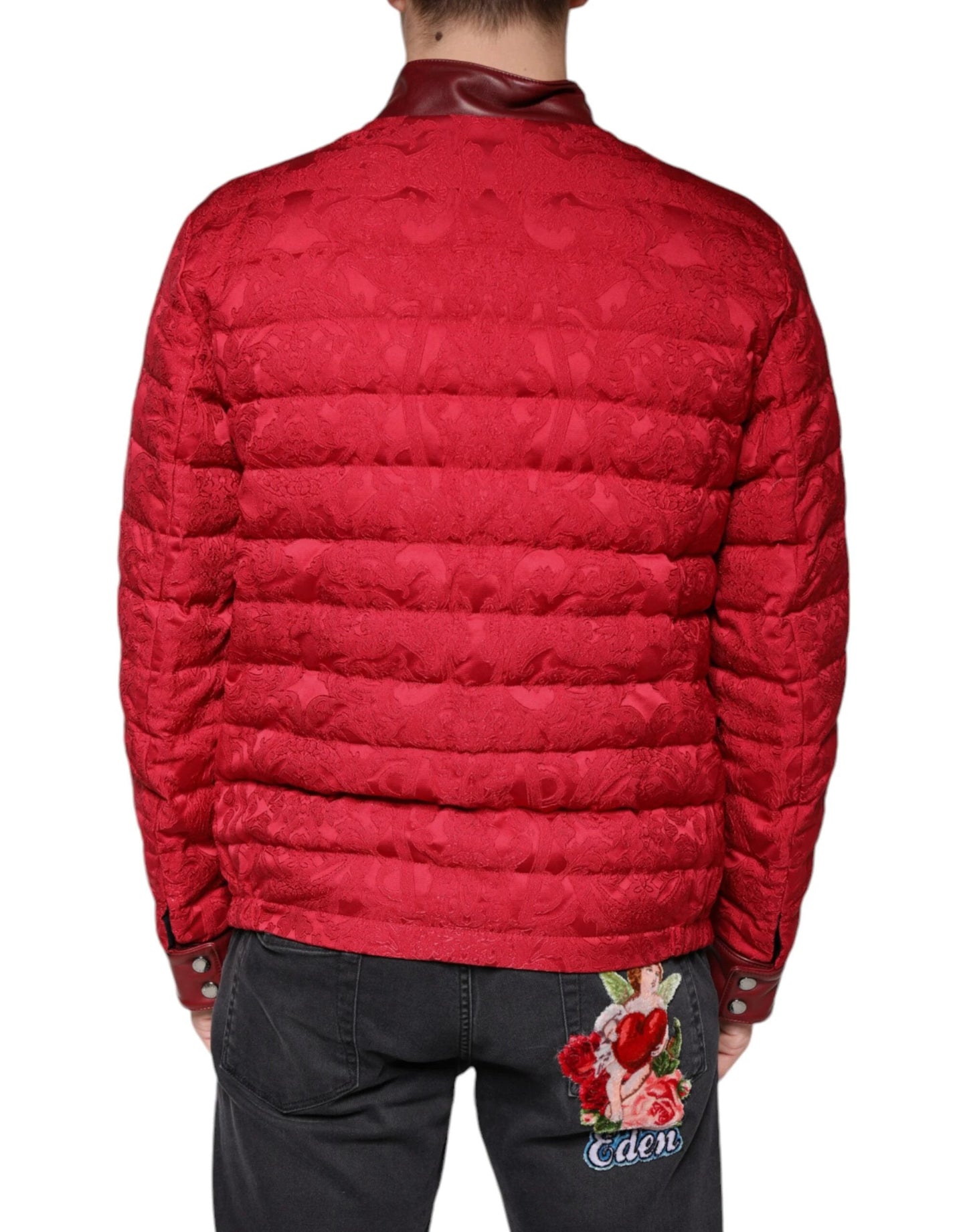 Dolce & Gabbana Red Quilted Bomber Gold Crown Logo Jacket by Dolce & Gabbana