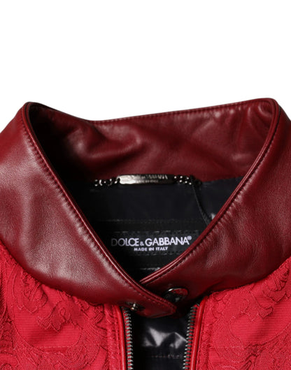 Dolce & Gabbana Red Quilted Bomber Gold Crown Logo Jacket by Dolce & Gabbana
