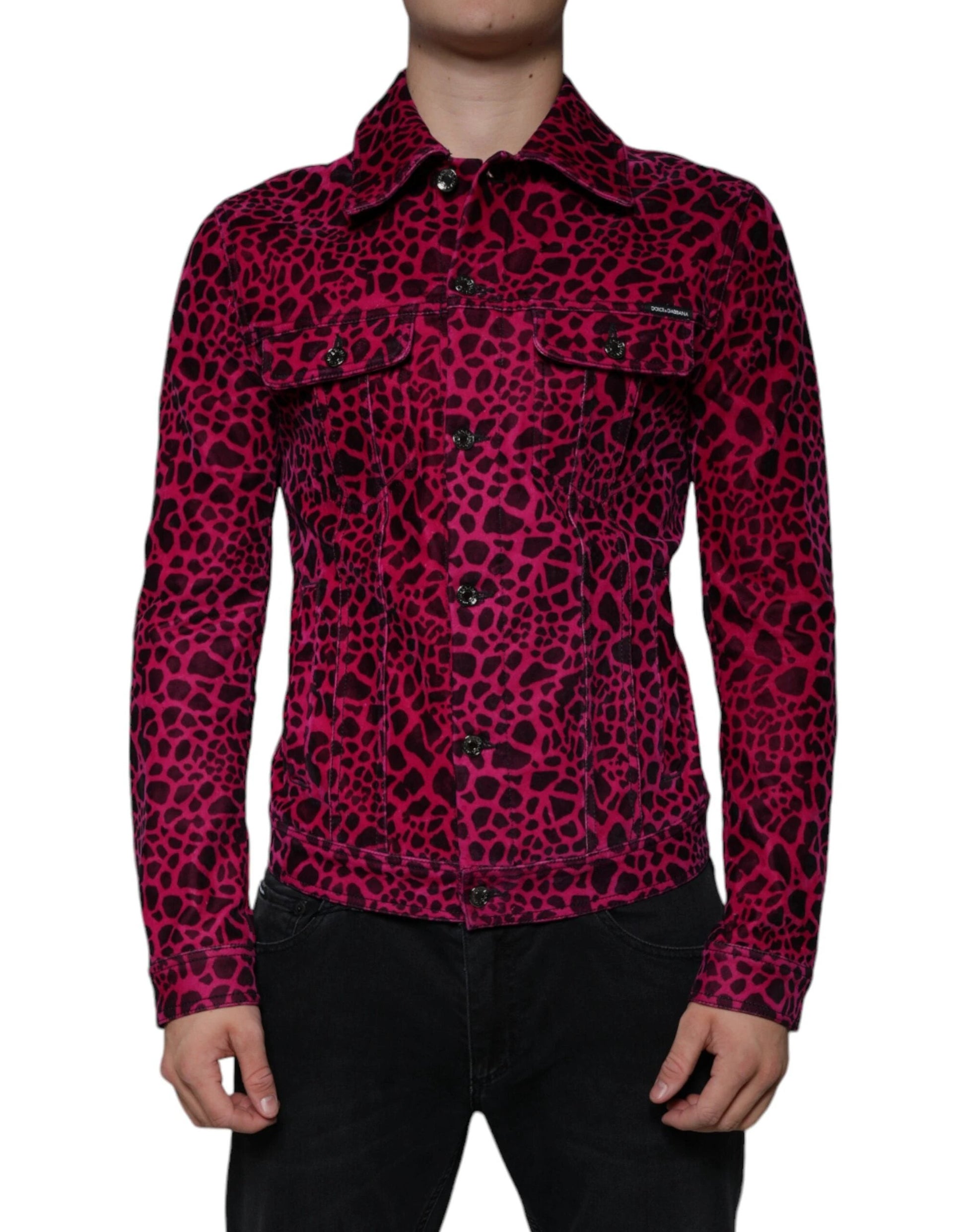 Dolce & Gabbana Fuchsia Leopard Button Down Collared Jacket by Dolce & Gabbana