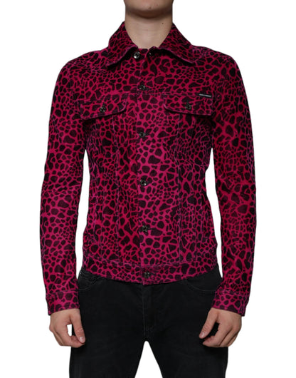Dolce & Gabbana Fuchsia Leopard Button Down Collared Jacket by Dolce & Gabbana