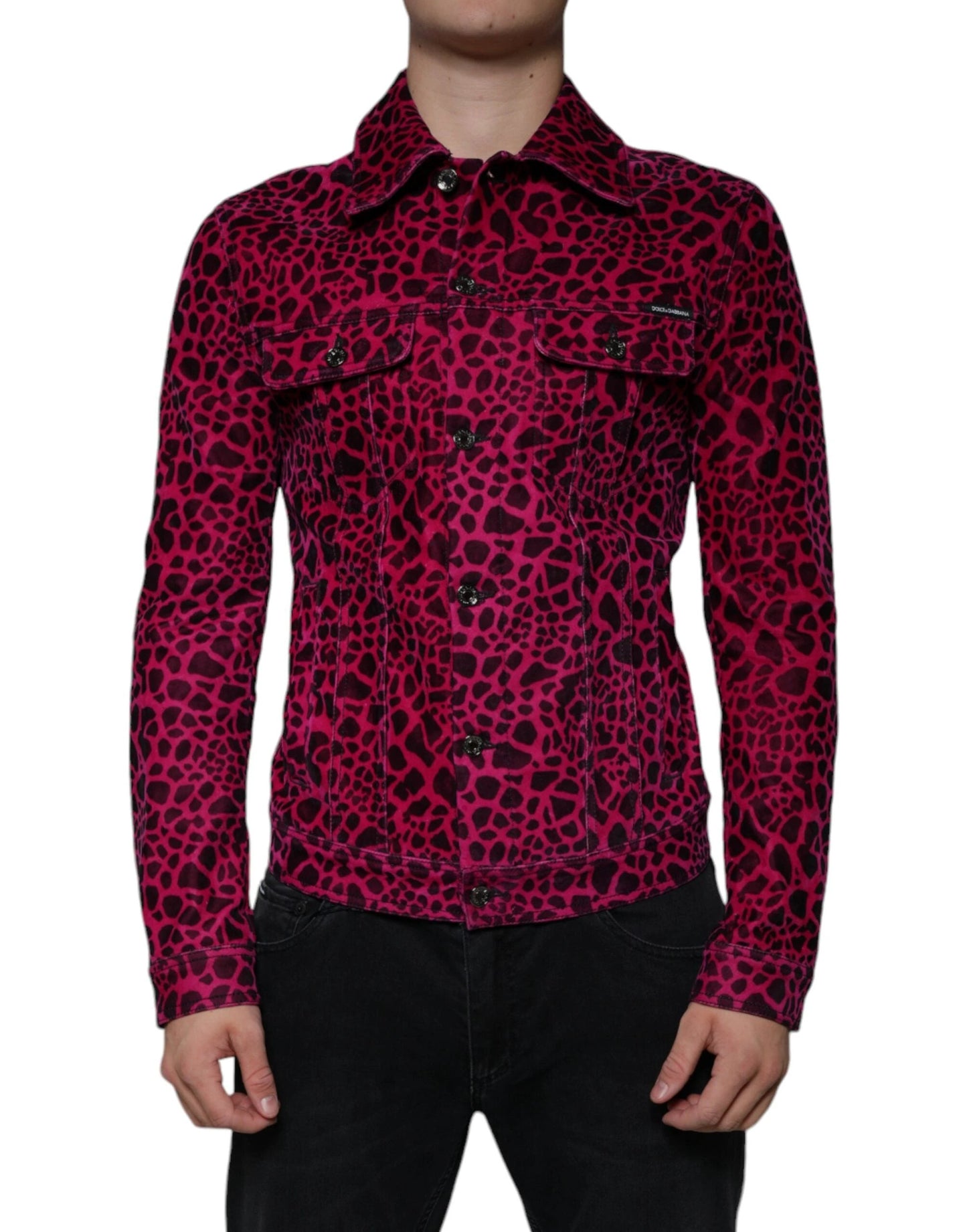 Dolce & Gabbana Fuchsia Leopard Button Down Collared Jacket by Dolce & Gabbana