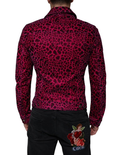 Dolce & Gabbana Fuchsia Leopard Button Down Collared Jacket by Dolce & Gabbana