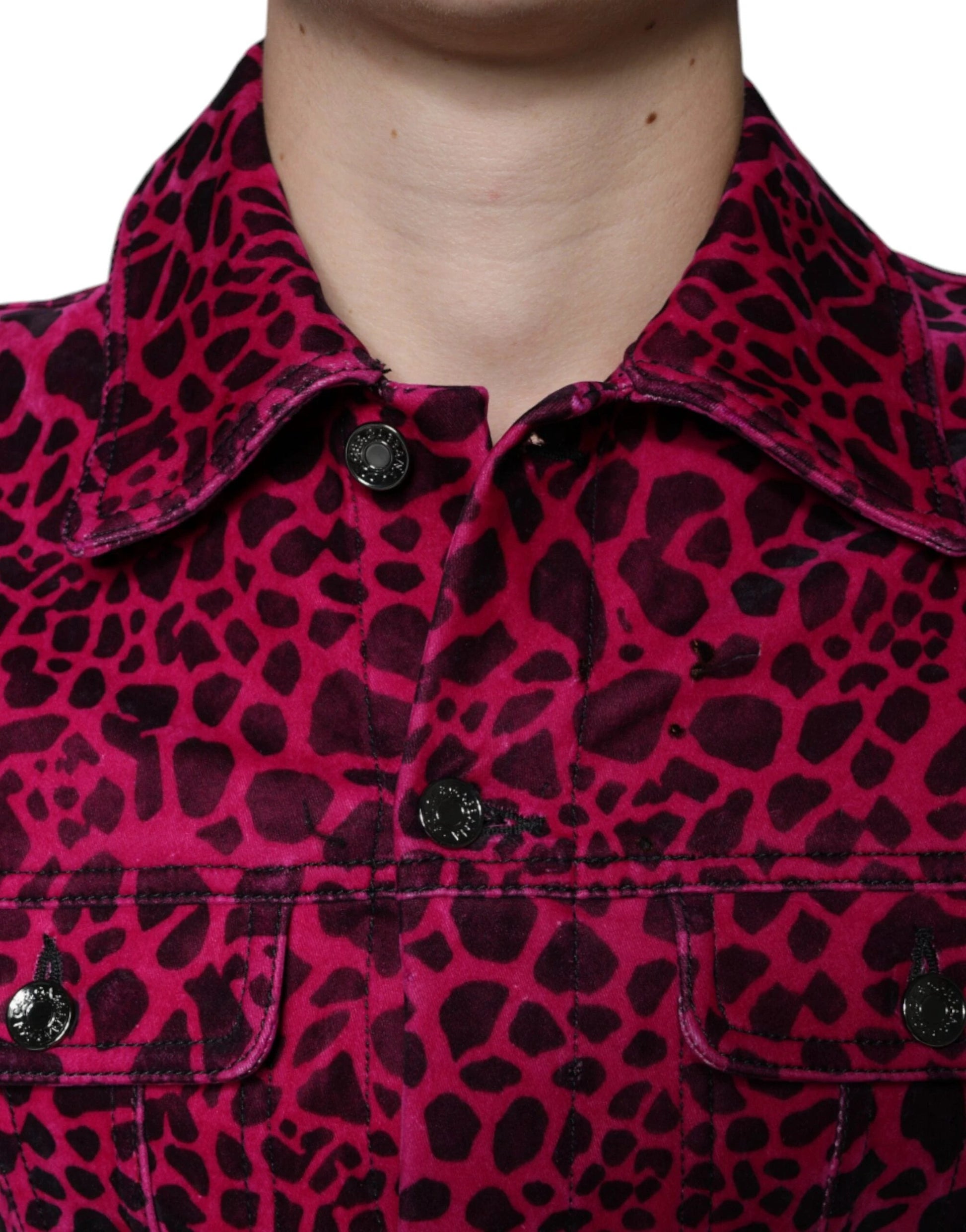 Dolce & Gabbana Fuchsia Leopard Button Down Collared Jacket by Dolce & Gabbana