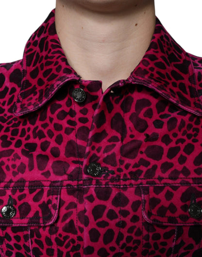 Dolce & Gabbana Fuchsia Leopard Button Down Collared Jacket by Dolce & Gabbana