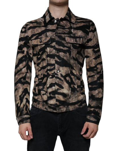 Dolce & Gabbana Brown Tiger Button Down Collared Jacket by Dolce & Gabbana