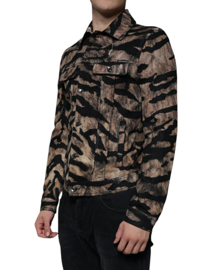 Dolce & Gabbana Brown Tiger Button Down Collared Jacket by Dolce & Gabbana