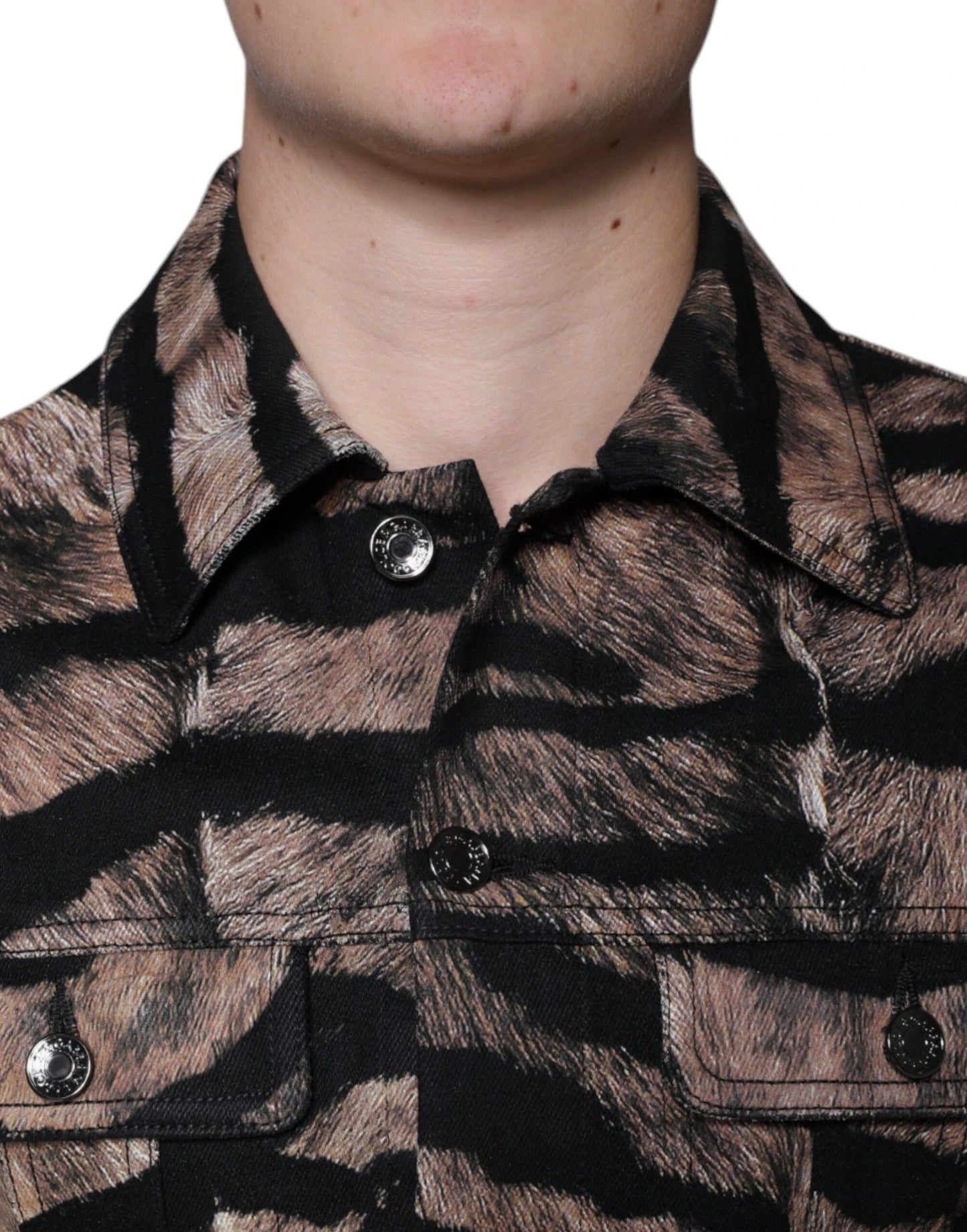 Dolce & Gabbana Brown Tiger Button Down Collared Jacket by Dolce & Gabbana