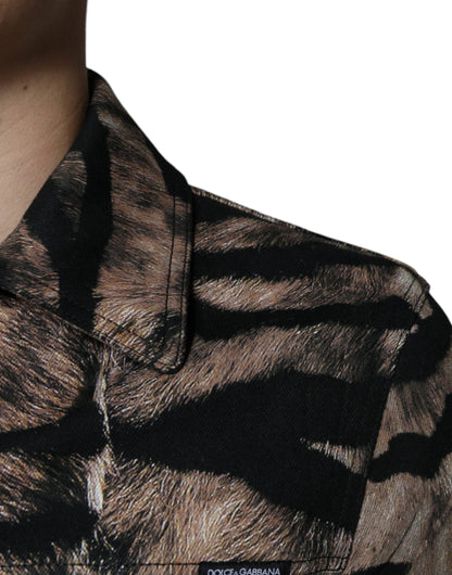 Dolce & Gabbana Brown Tiger Button Down Collared Jacket by Dolce & Gabbana