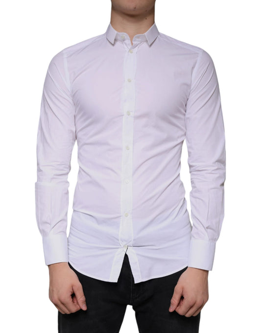 Dolce & Gabbana White Cotton Dress GOLD Formal Collared Shirt by Dolce & Gabbana