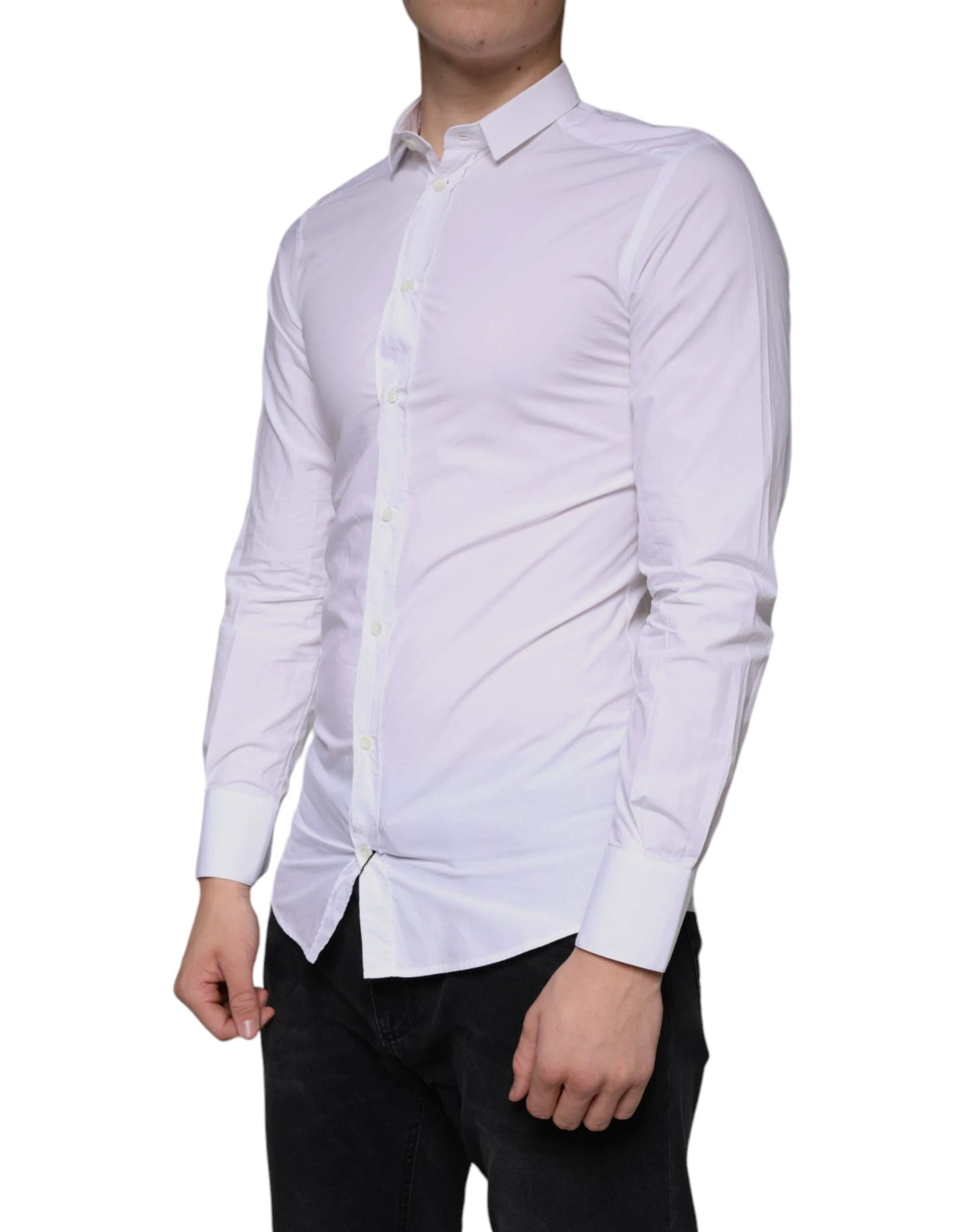 Dolce & Gabbana White Cotton Dress GOLD Formal Collared Shirt by Dolce & Gabbana