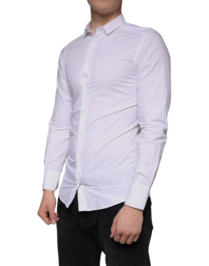 Dolce & Gabbana White Cotton Dress GOLD Formal Collared Shirt by Dolce & Gabbana