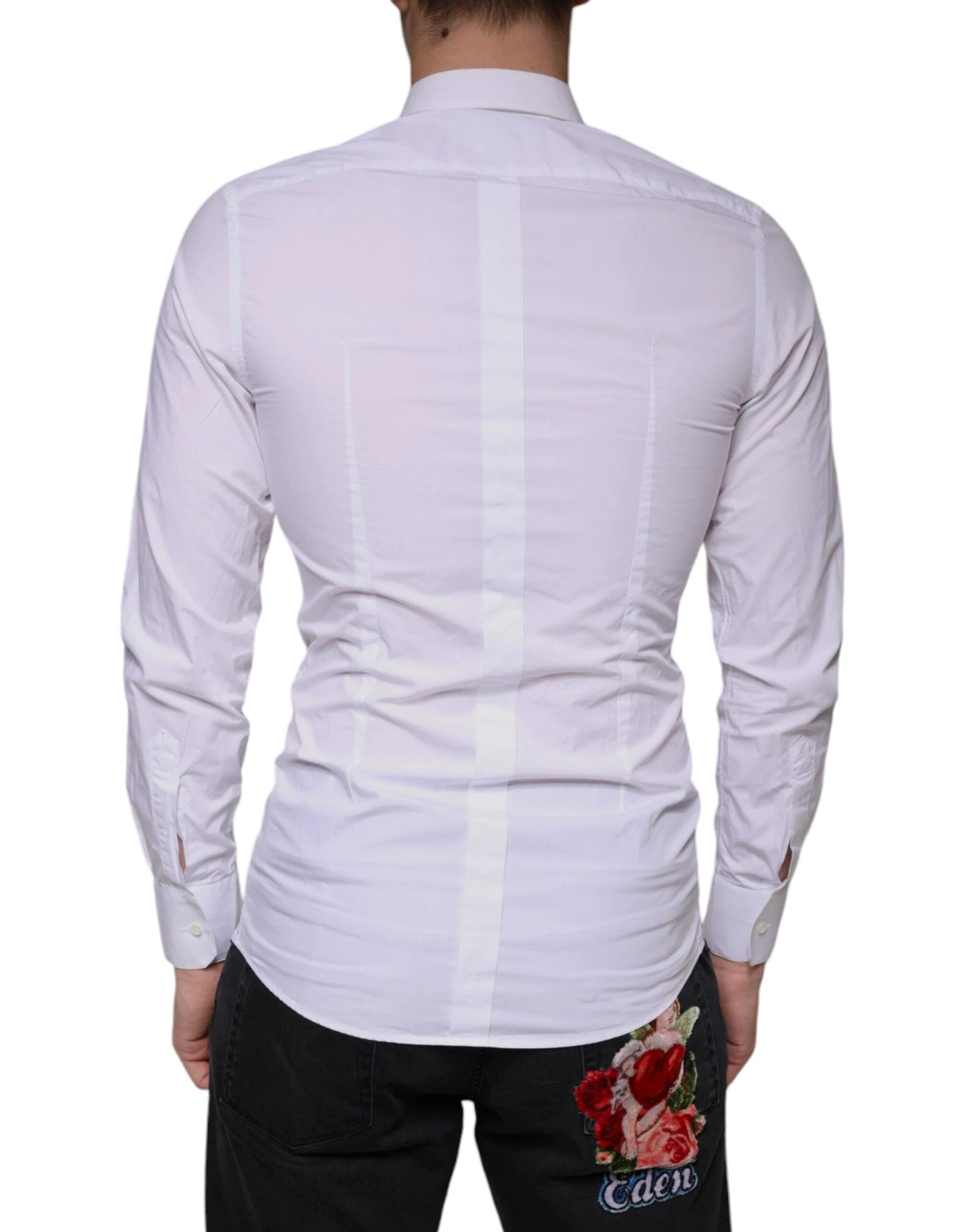 Dolce & Gabbana White Cotton Dress GOLD Formal Collared Shirt by Dolce & Gabbana