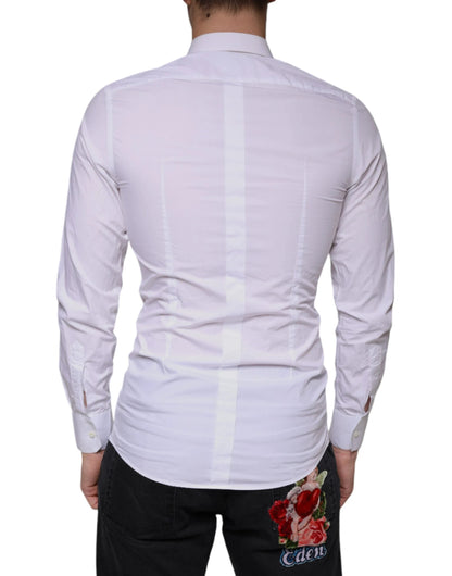 Dolce & Gabbana White Cotton Dress GOLD Formal Collared Shirt by Dolce & Gabbana