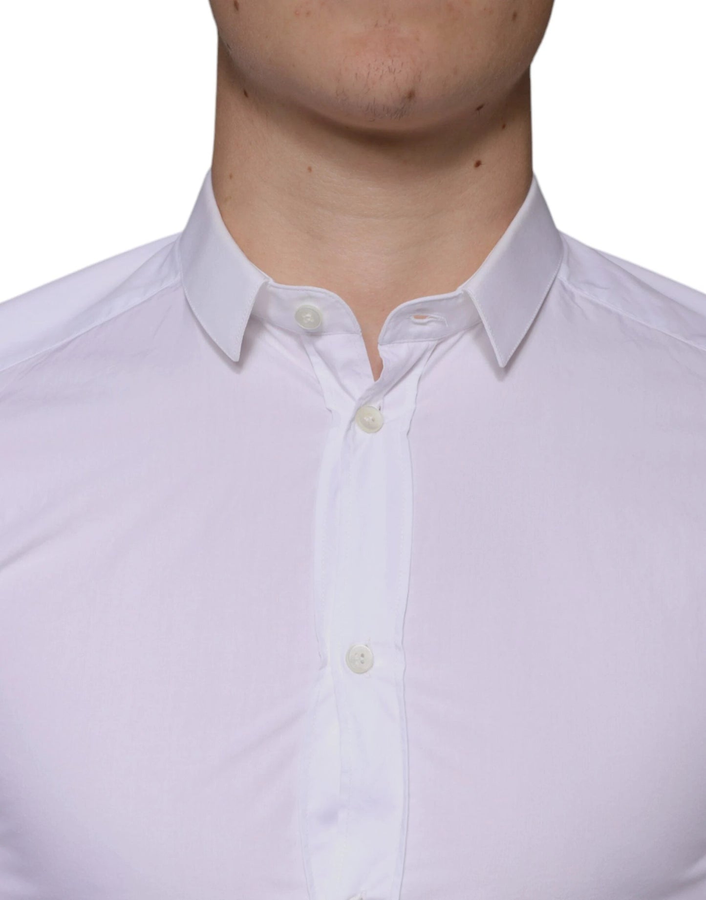 Dolce & Gabbana White Cotton Dress GOLD Formal Collared Shirt by Dolce & Gabbana