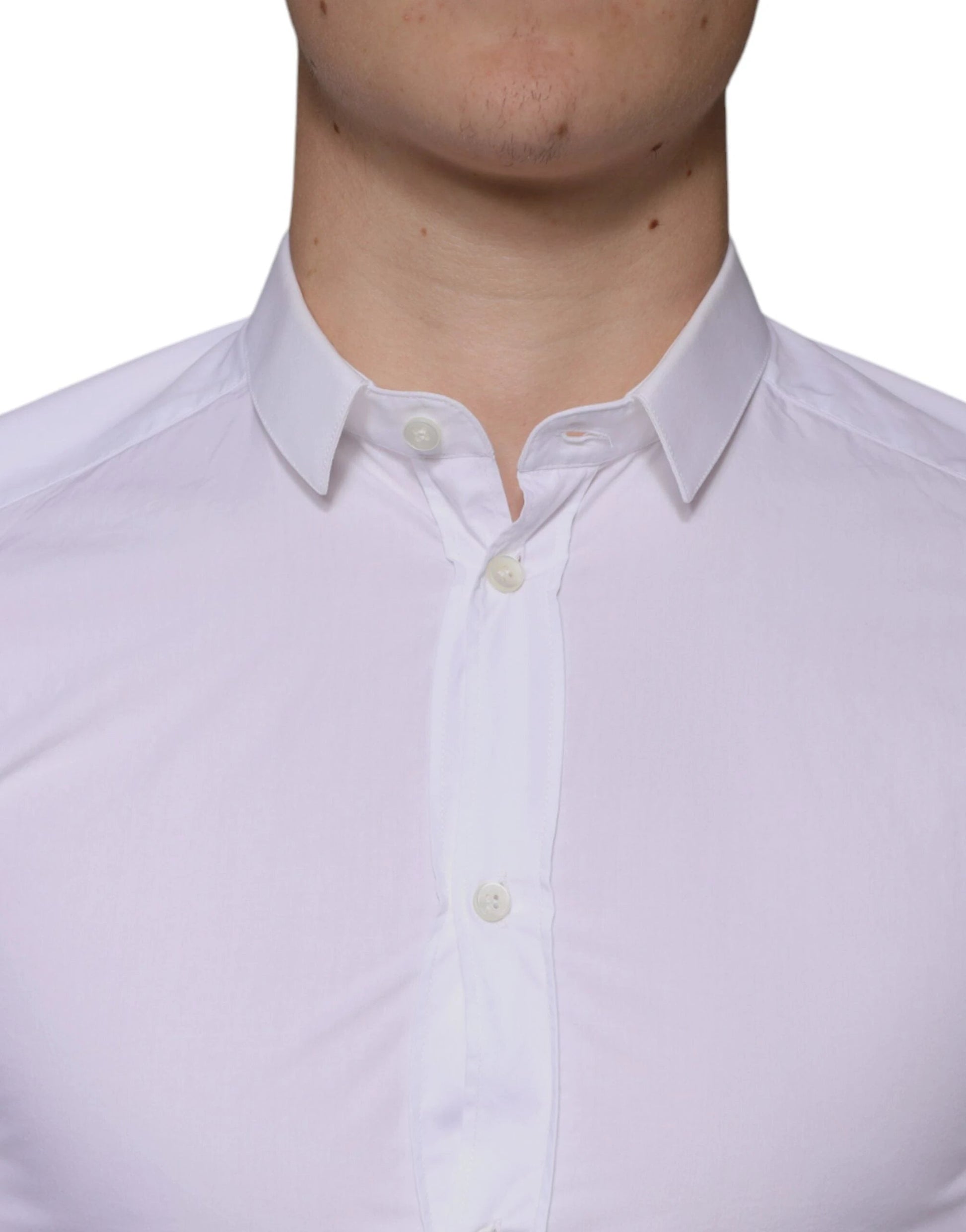 Dolce & Gabbana White Cotton Dress GOLD Formal Collared Shirt by Dolce & Gabbana