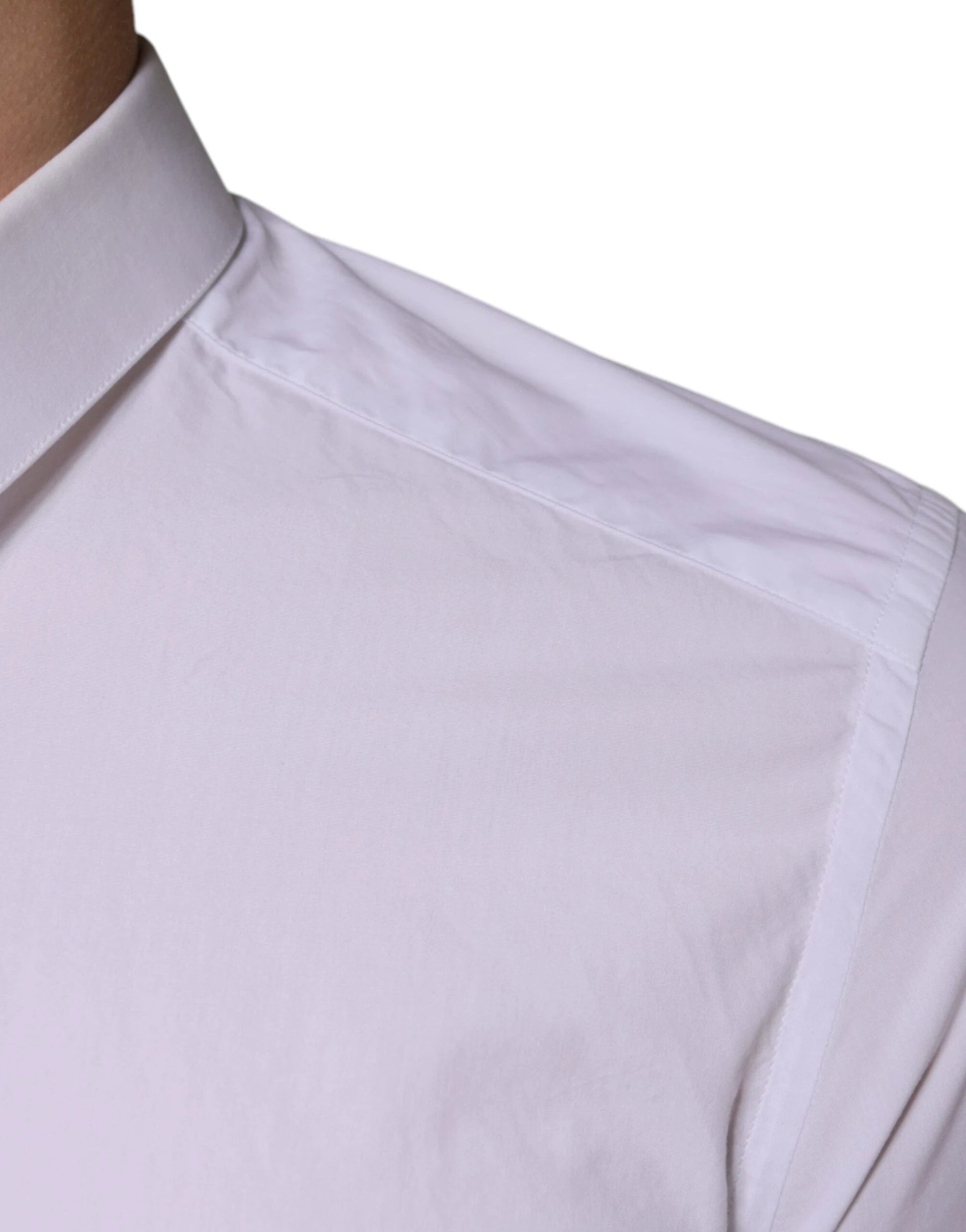 Dolce & Gabbana White Cotton Dress GOLD Formal Collared Shirt by Dolce & Gabbana