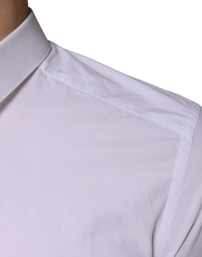 Dolce & Gabbana White Cotton Dress GOLD Formal Collared Shirt by Dolce & Gabbana
