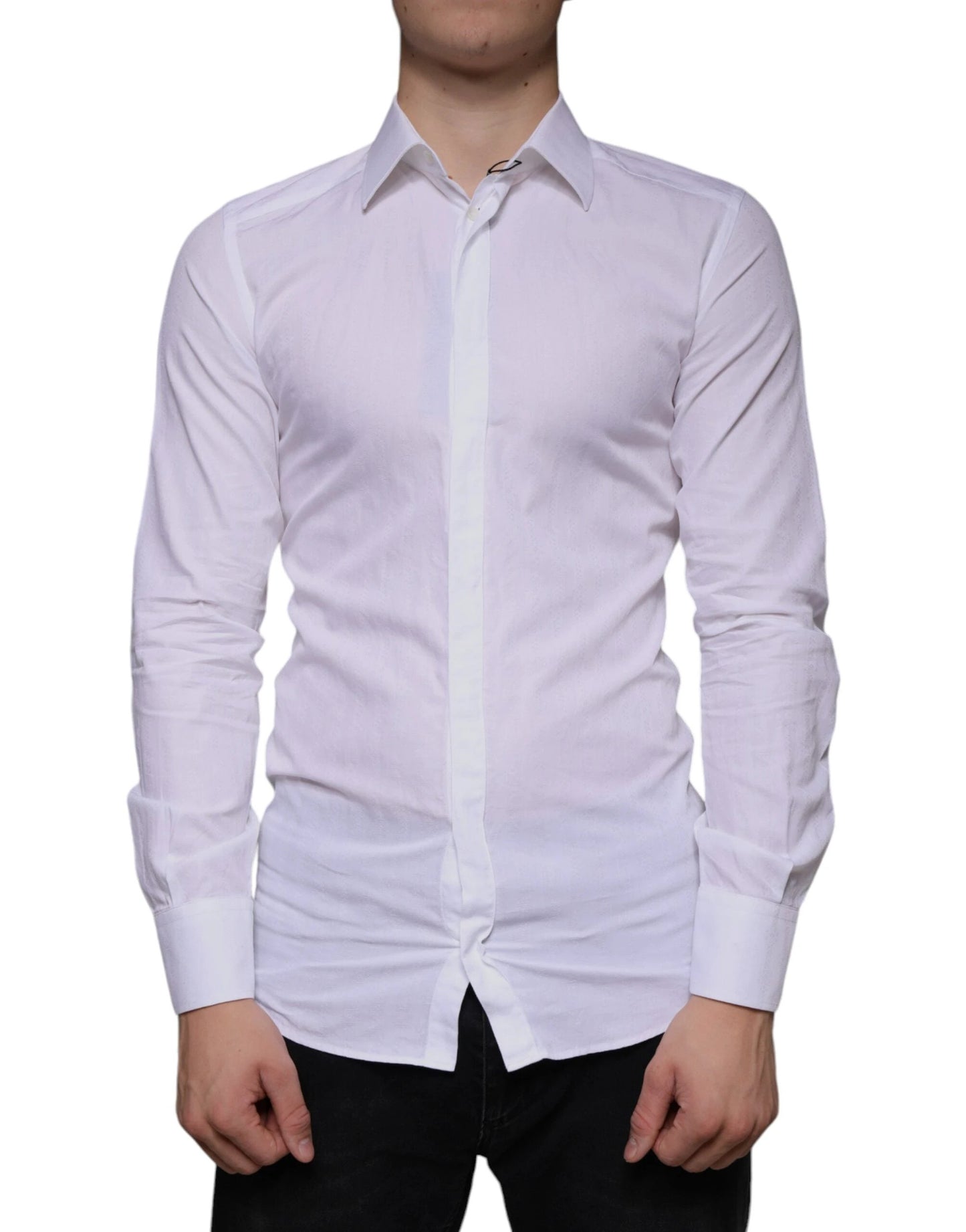 Dolce & Gabbana White Cotton Men Dress GOLD Formal Shirt by Dolce & Gabbana