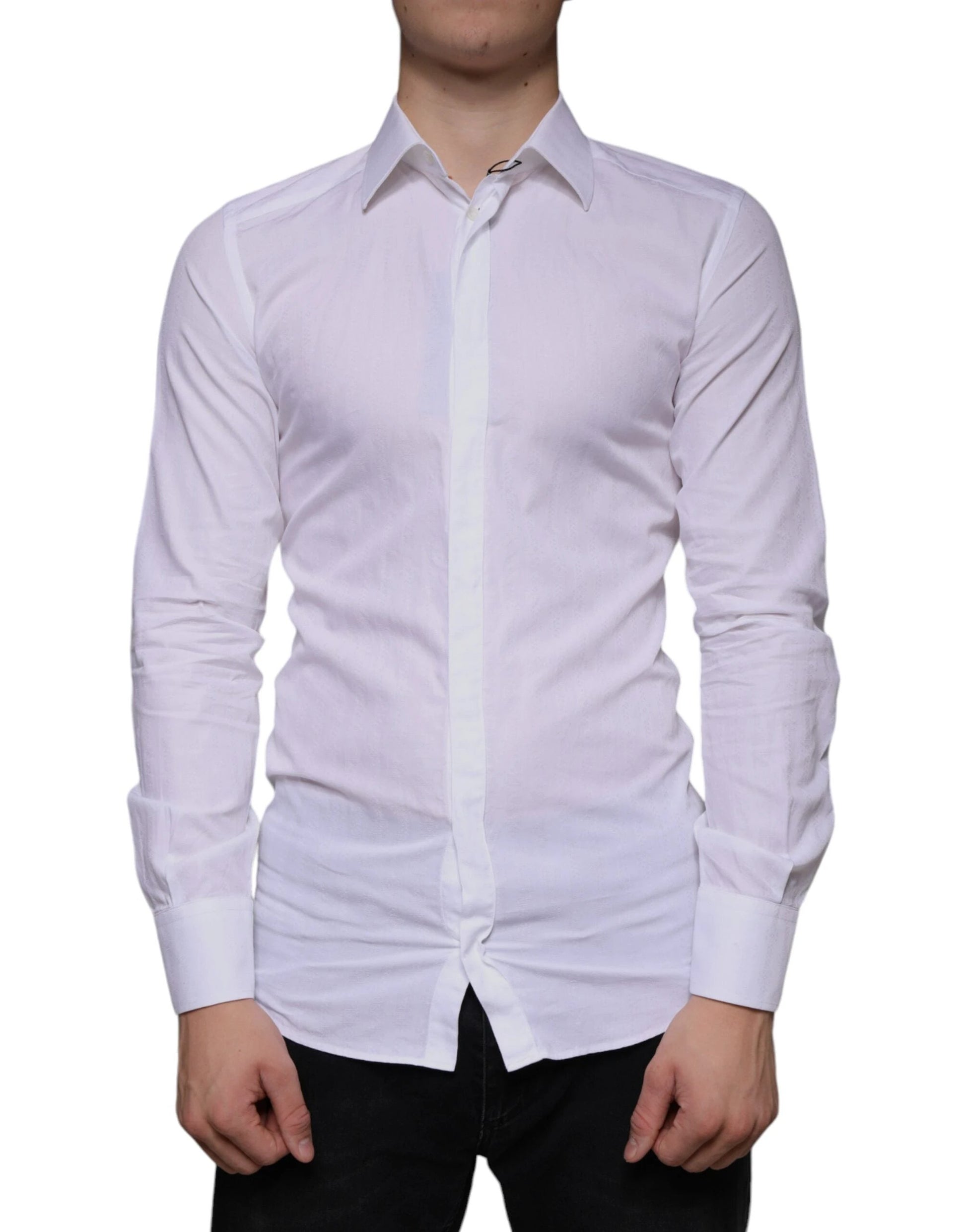 Dolce & Gabbana White Cotton Men Dress GOLD Formal Shirt by Dolce & Gabbana