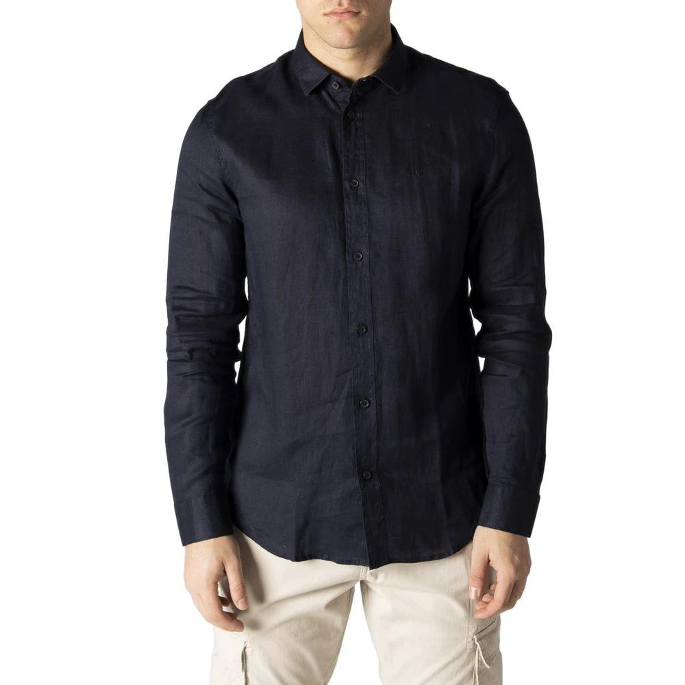 Armani Exchange Blue Linen Dress Shirt by Armani Exchange