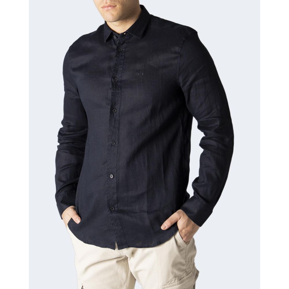 Armani Exchange Blue Linen Dress Shirt by Armani Exchange
