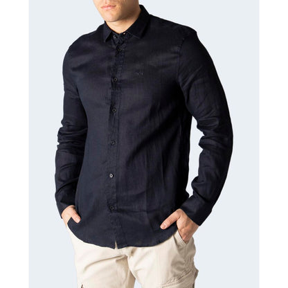 Armani Exchange Blue Linen Dress Shirt by Armani Exchange