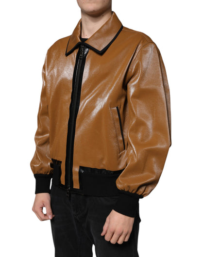 Veste Dolce & Gabbana homme zippée en cuir marron – JKT41576