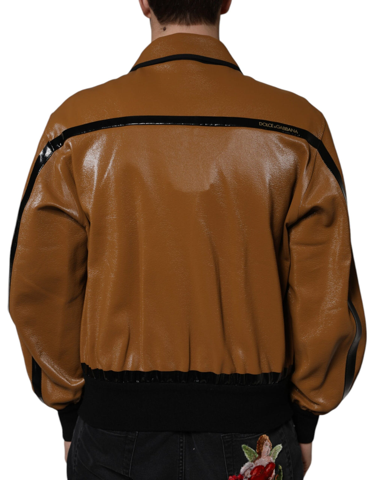 Veste Dolce & Gabbana homme zippée en cuir marron – JKT41576