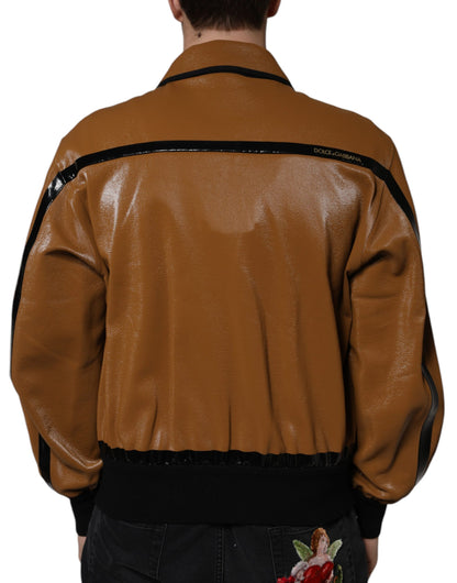 Veste Dolce & Gabbana homme zippée en cuir marron – JKT41576
