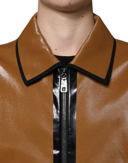 Veste Dolce & Gabbana homme zippée en cuir marron – JKT41576