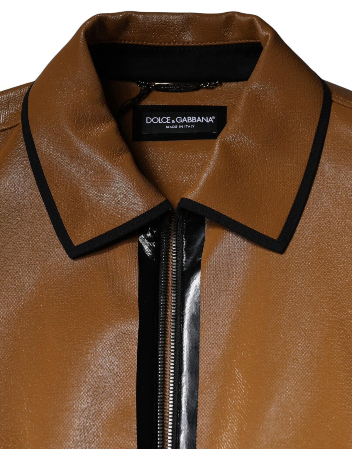 Veste Dolce & Gabbana homme zippée en cuir marron – JKT41576