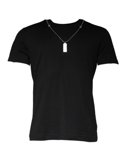 Dolce & Gabbana Black Cotton Necklace Embellished T-shirt by Dolce & Gabbana