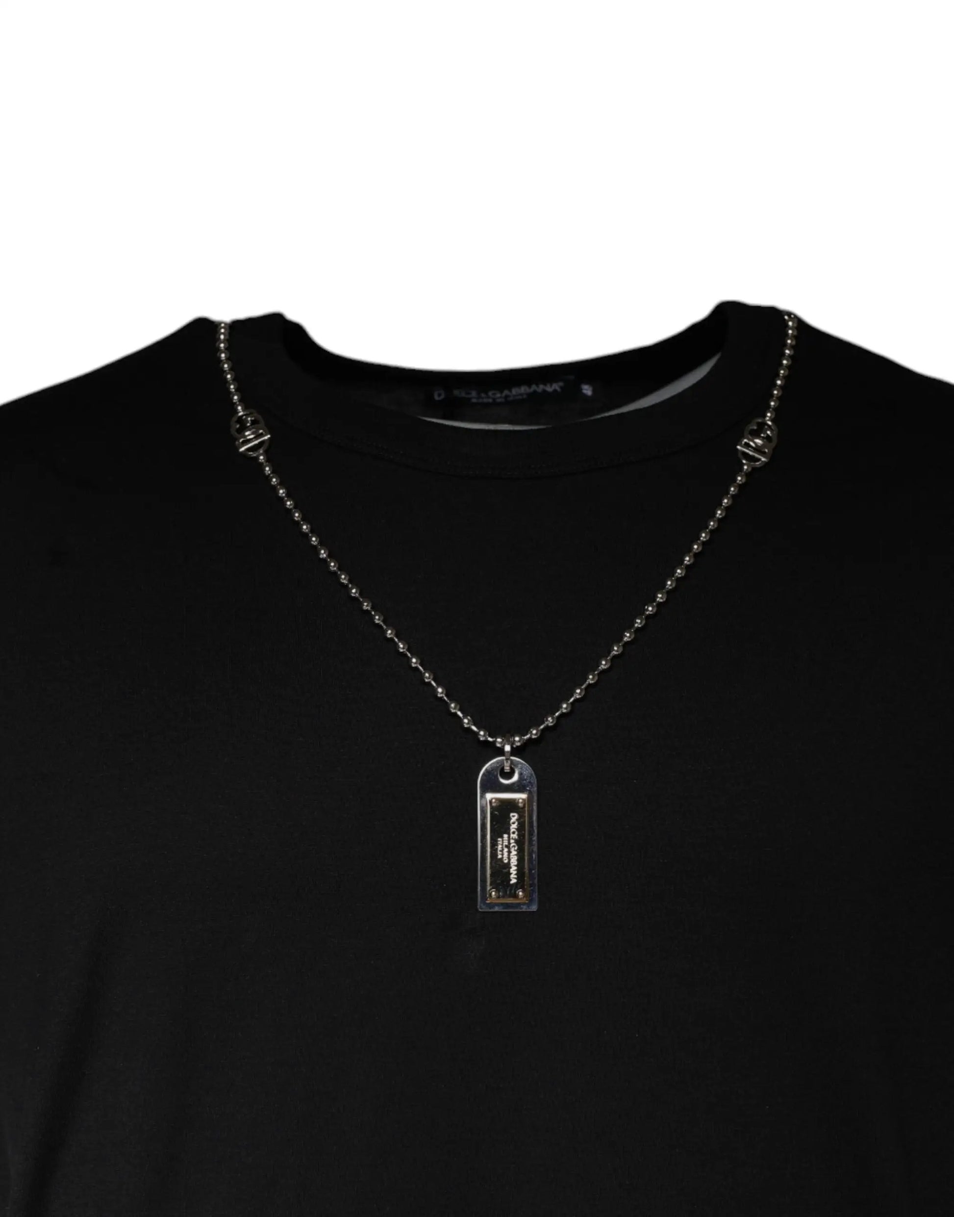 Dolce & Gabbana Black Cotton Necklace Embellished T-shirt by Dolce & Gabbana
