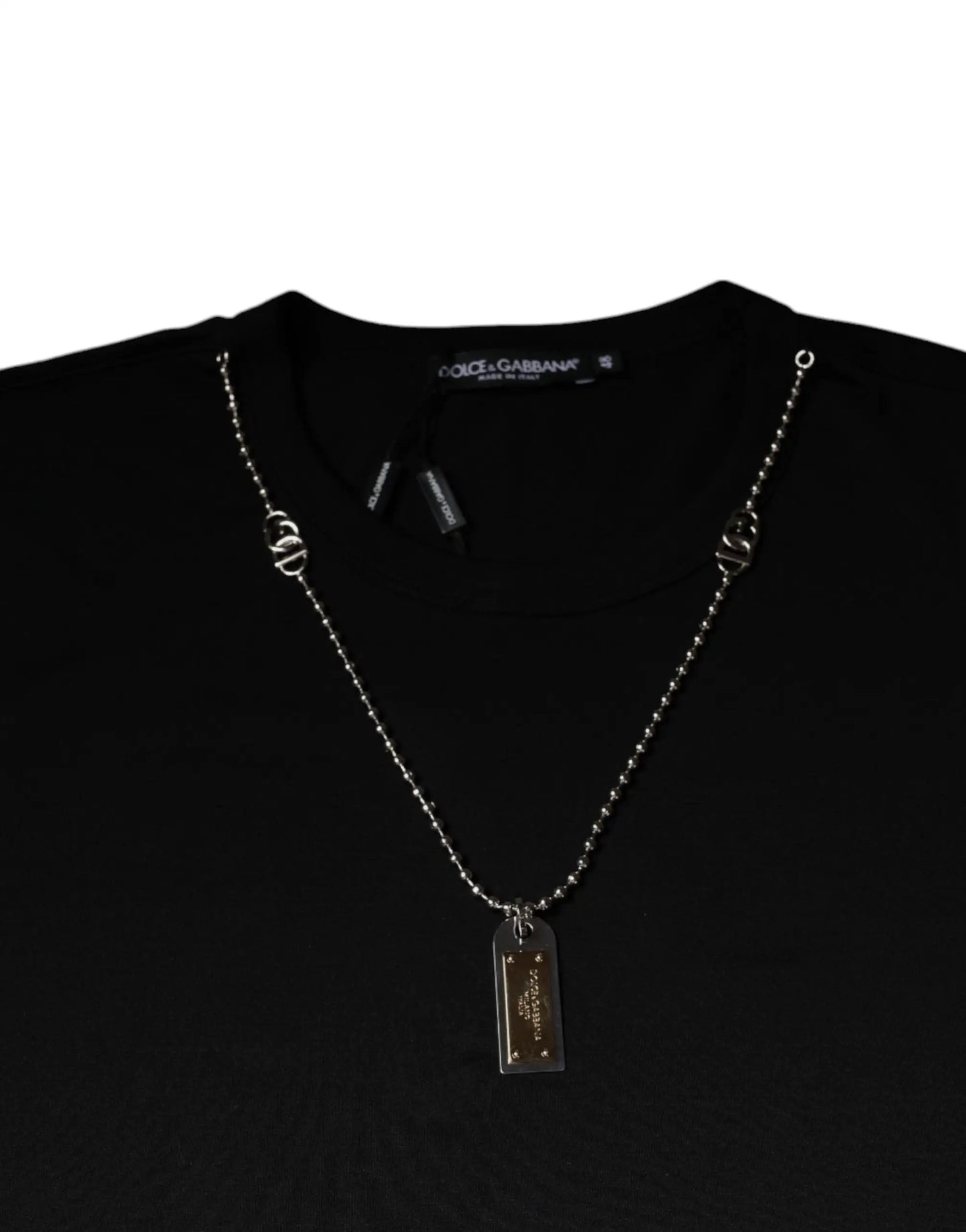 Dolce & Gabbana Black Cotton Necklace Embellished T-shirt by Dolce & Gabbana