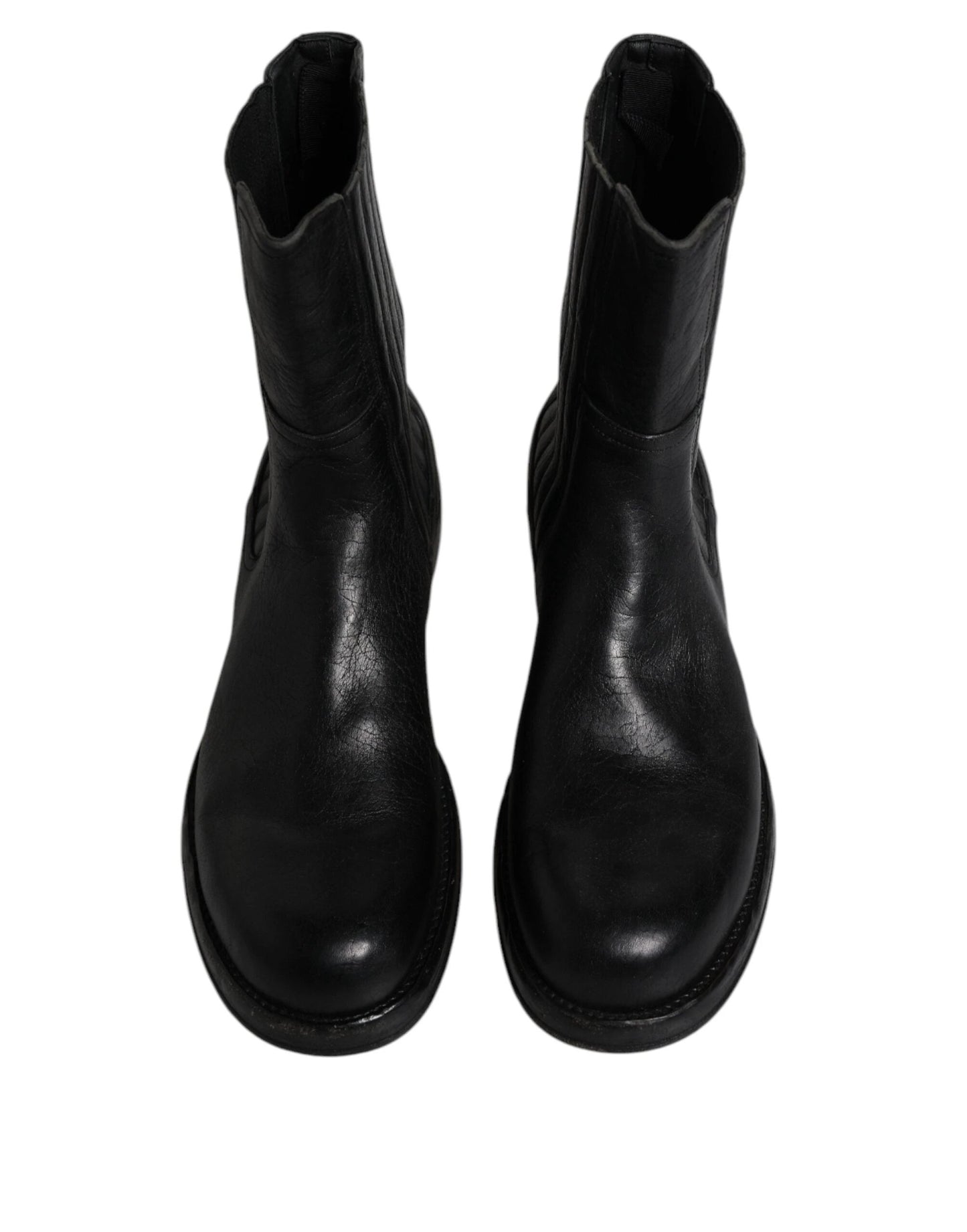 Dolce & Gabbana Black Horse Leather Mid Calf Boots Shoes by Dolce & Gabbana