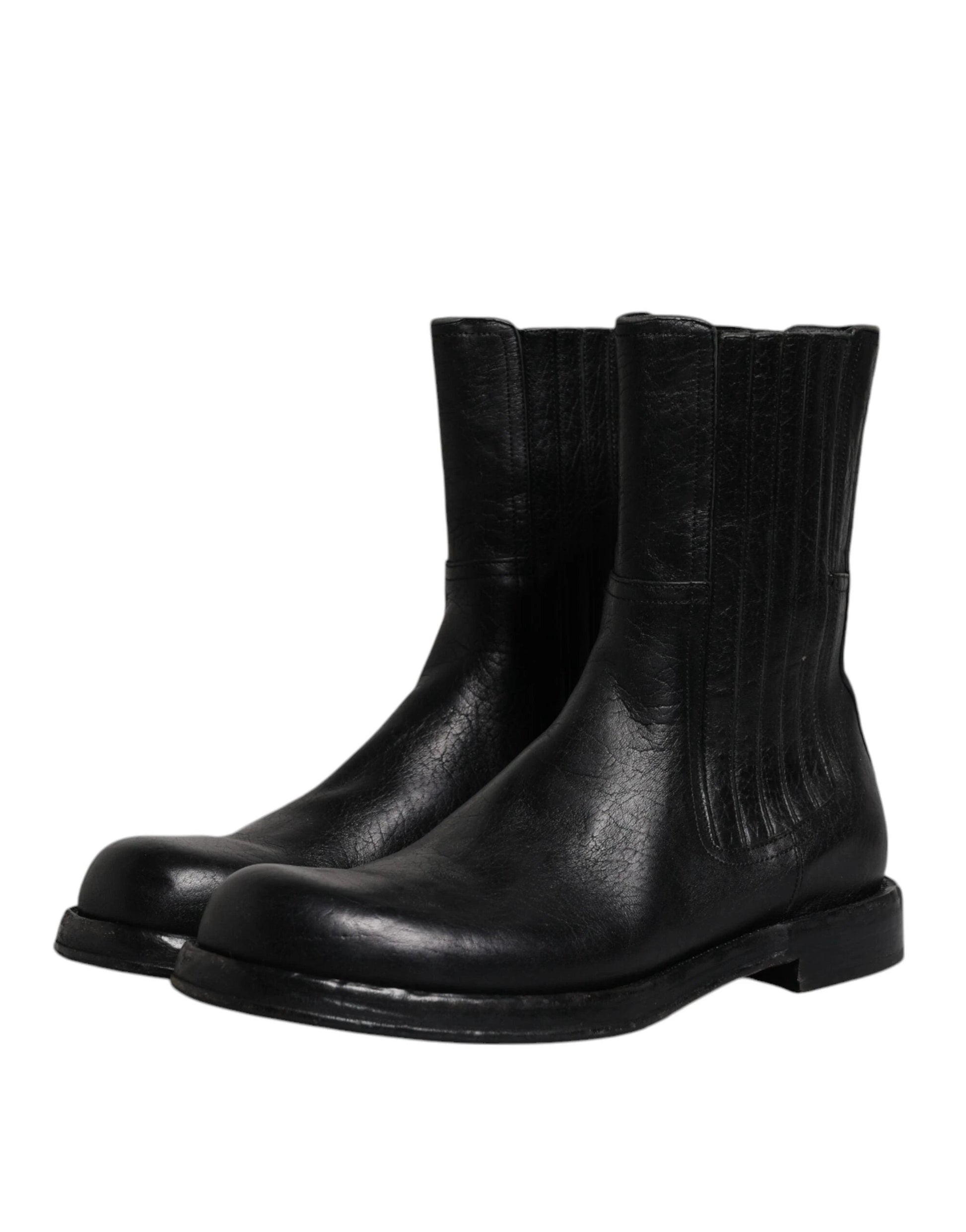 Dolce & Gabbana Black Horse Leather Mid Calf Boots Shoes by Dolce & Gabbana