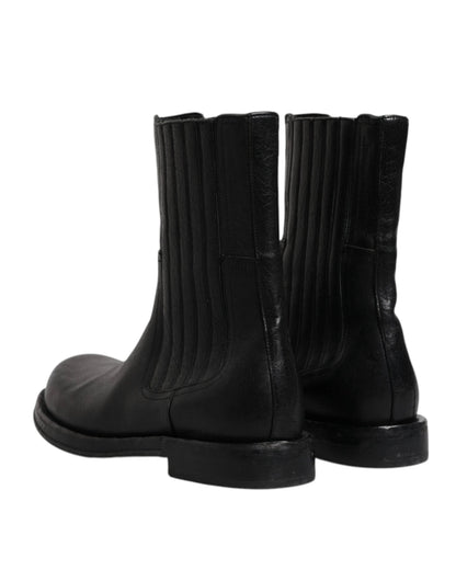 Dolce & Gabbana Black Horse Leather Mid Calf Boots Shoes by Dolce & Gabbana