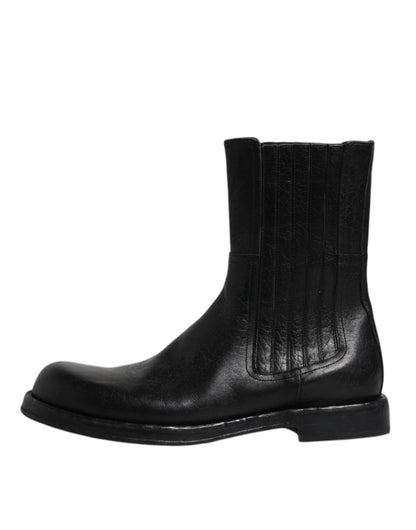 Dolce & Gabbana Black Horse Leather Mid Calf Boots Shoes by Dolce & Gabbana