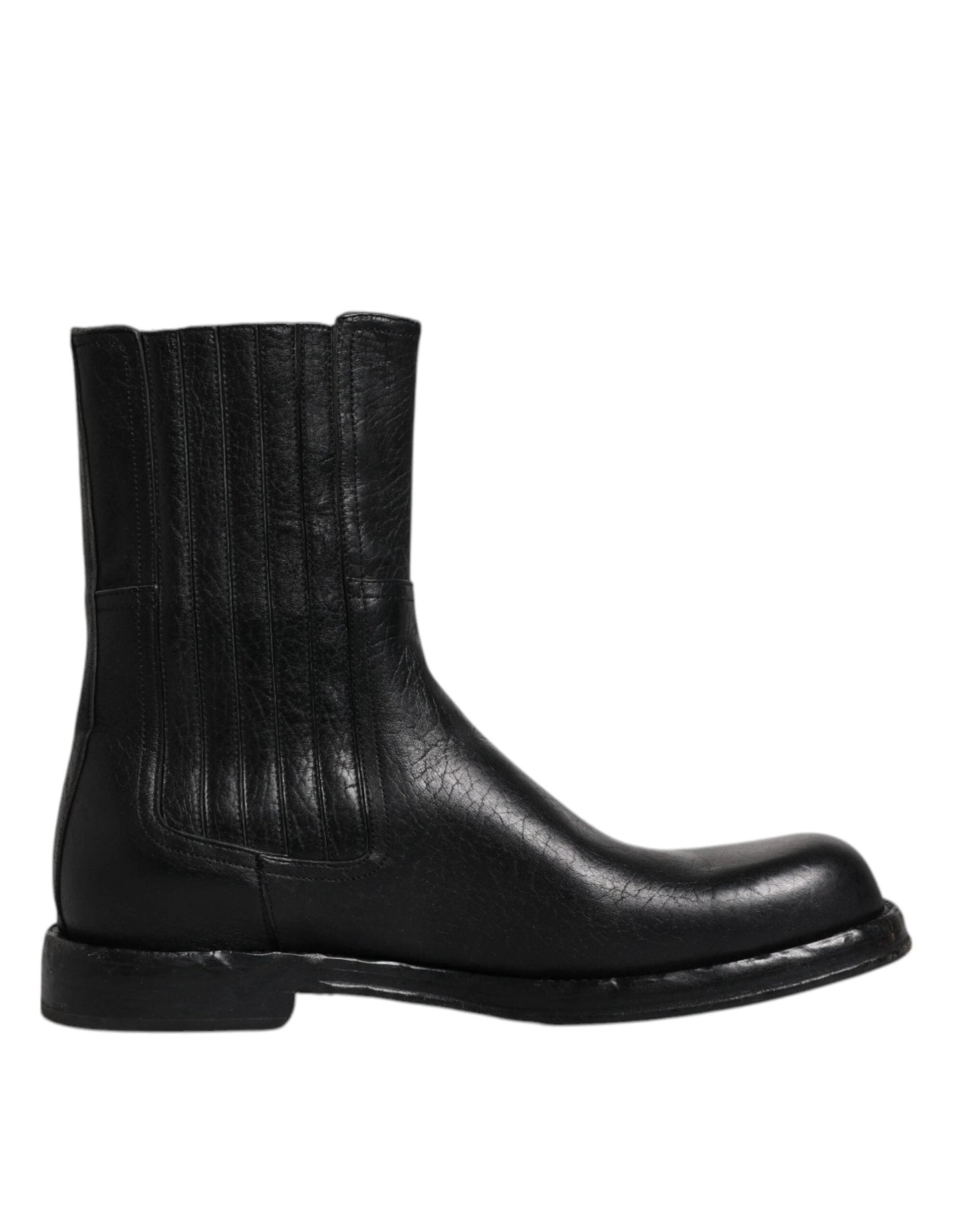 Dolce & Gabbana Black Horse Leather Mid Calf Boots Shoes by Dolce & Gabbana